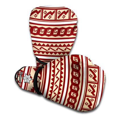 Red And Beige Southwestern Pattern Print Boxing Gloves