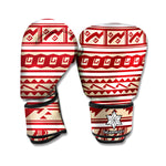 Red And Beige Southwestern Pattern Print Boxing Gloves