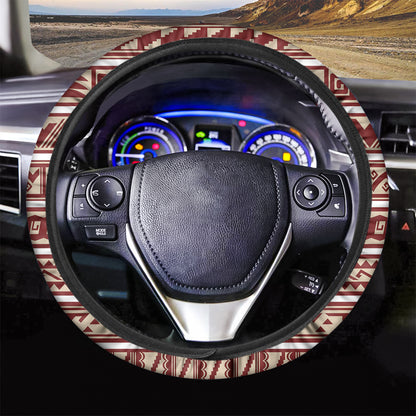 Red And Beige Southwestern Pattern Print Car Steering Wheel Cover