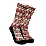 Red And Beige Southwestern Pattern Print Crew Socks