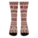 Red And Beige Southwestern Pattern Print Crew Socks