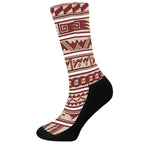 Red And Beige Southwestern Pattern Print Crew Socks