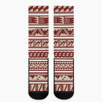 Red And Beige Southwestern Pattern Print Crew Socks