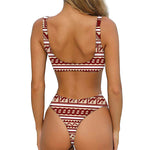 Red And Beige Southwestern Pattern Print Front Bow Tie Bikini