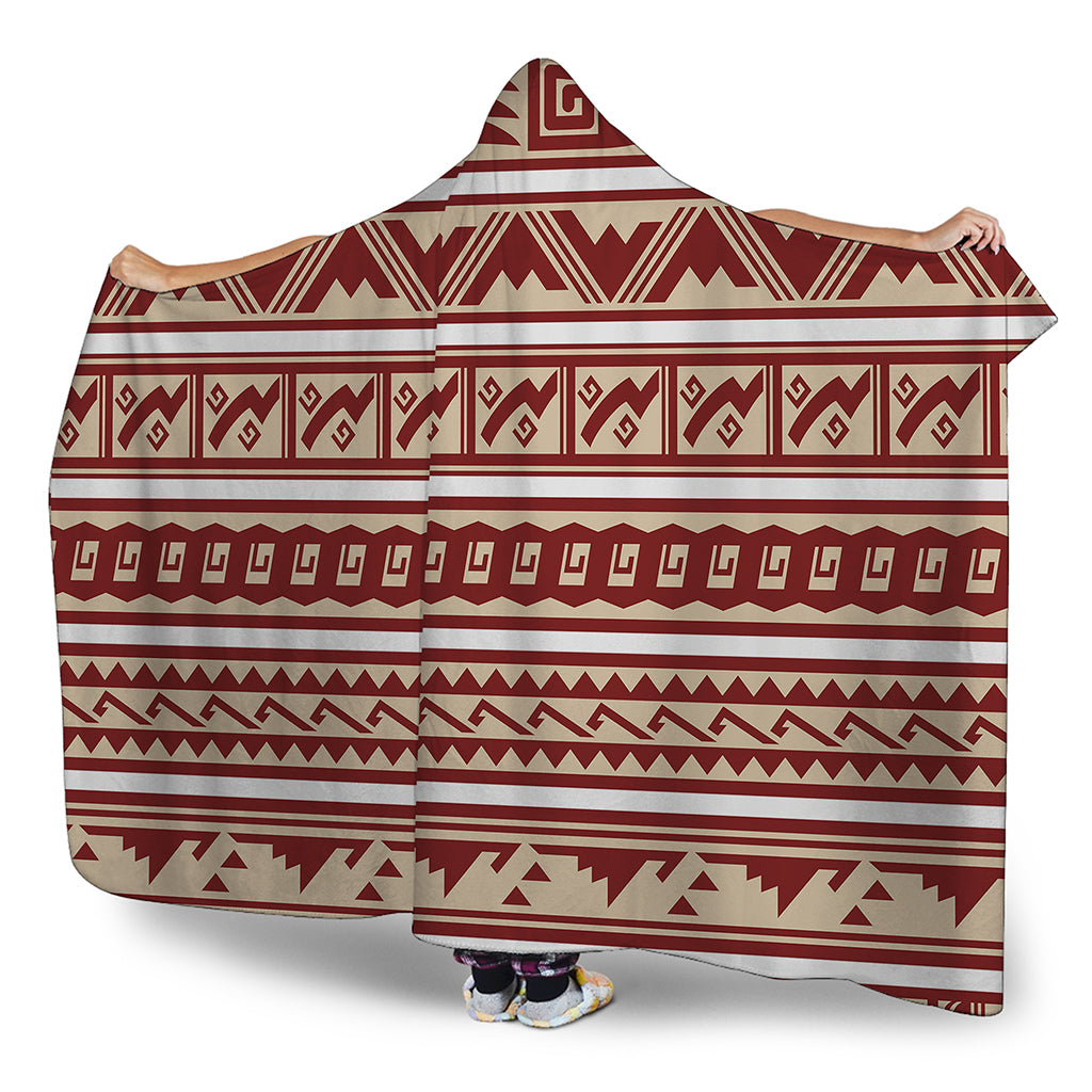 Red And Beige Southwestern Pattern Print Hooded Blanket