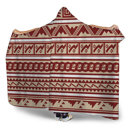 Red And Beige Southwestern Pattern Print Hooded Blanket