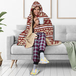 Red And Beige Southwestern Pattern Print Hooded Blanket