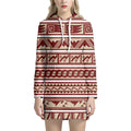 Red And Beige Southwestern Pattern Print Pullover Hoodie Dress