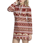 Red And Beige Southwestern Pattern Print Hoodie Dress