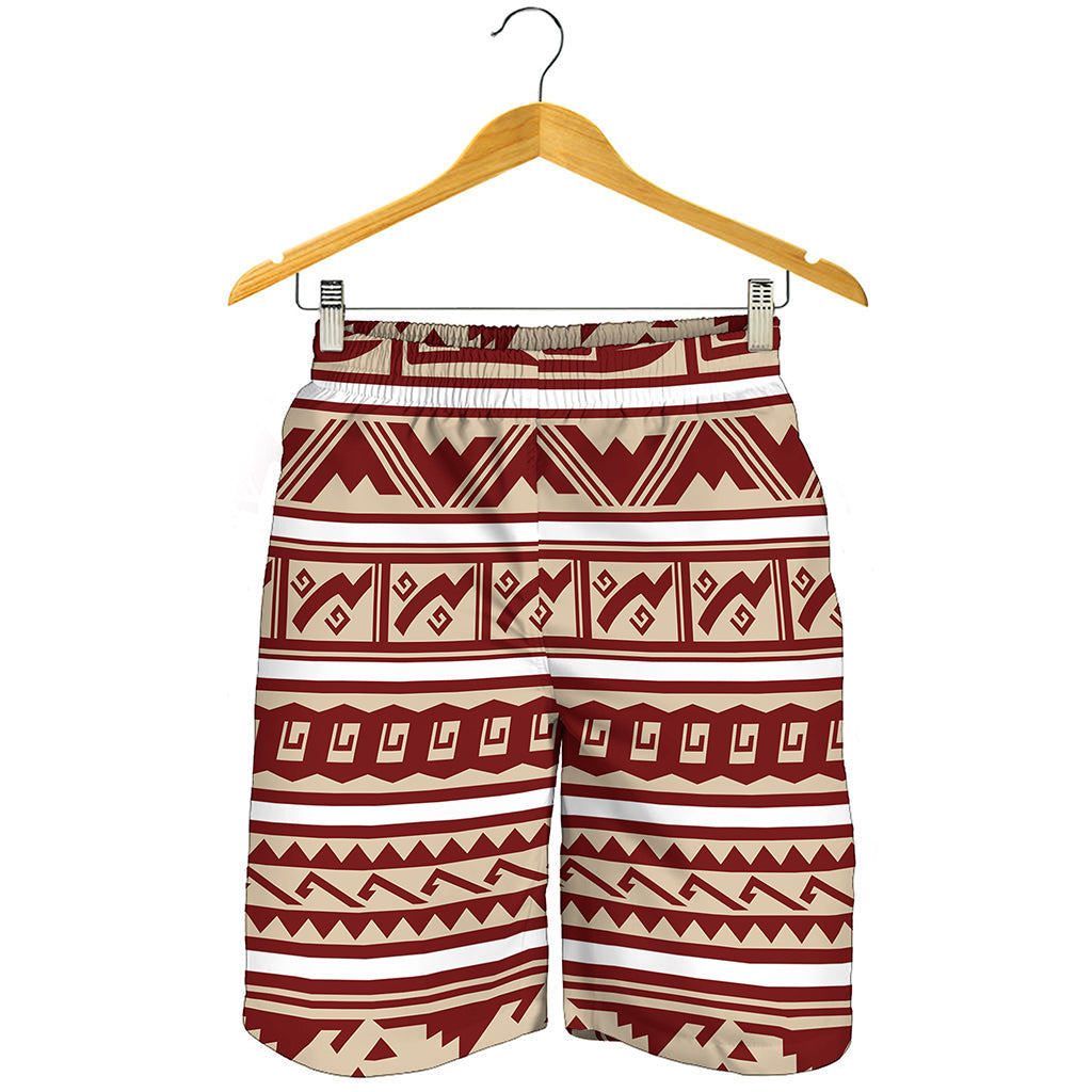 Red And Beige Southwestern Pattern Print Men's Shorts