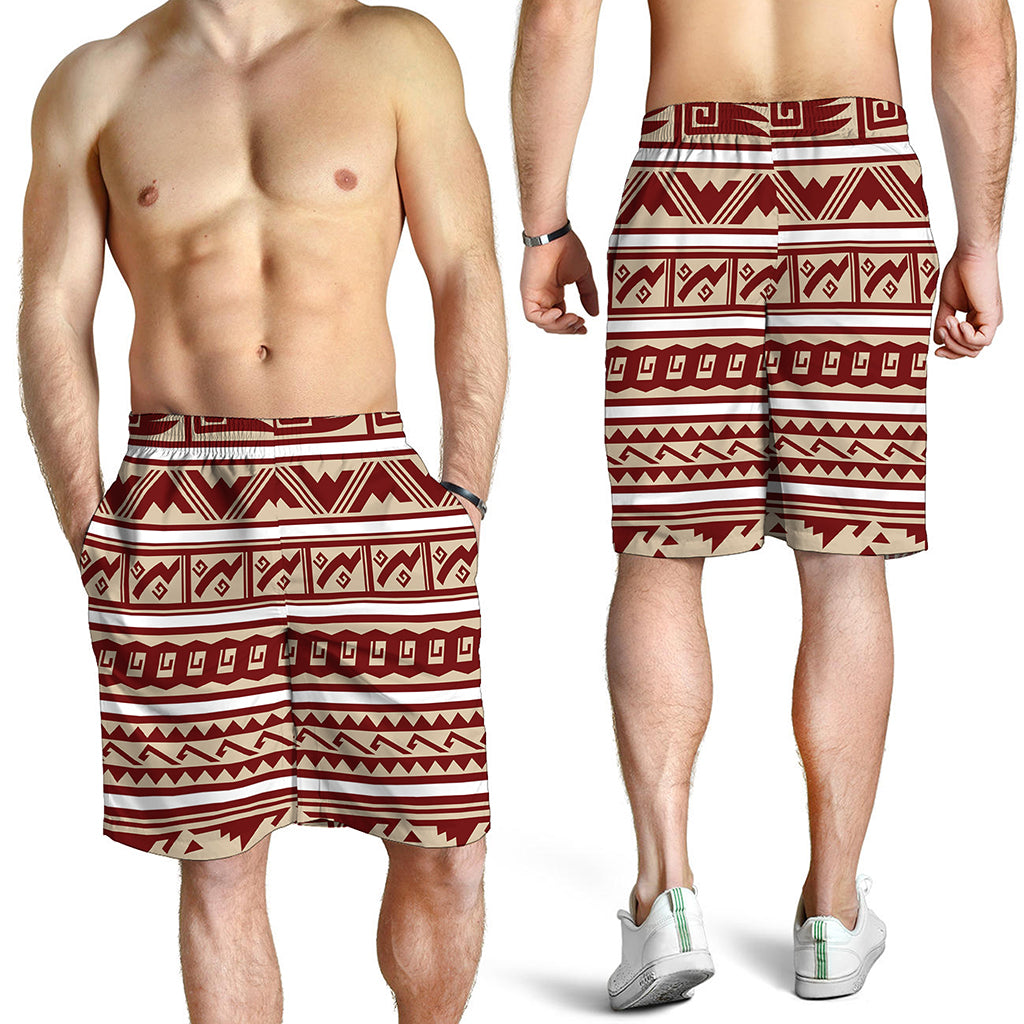 Red And Beige Southwestern Pattern Print Men's Shorts
