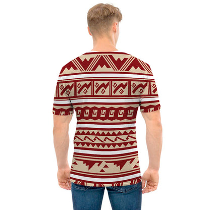 Red And Beige Southwestern Pattern Print Men's T-Shirt