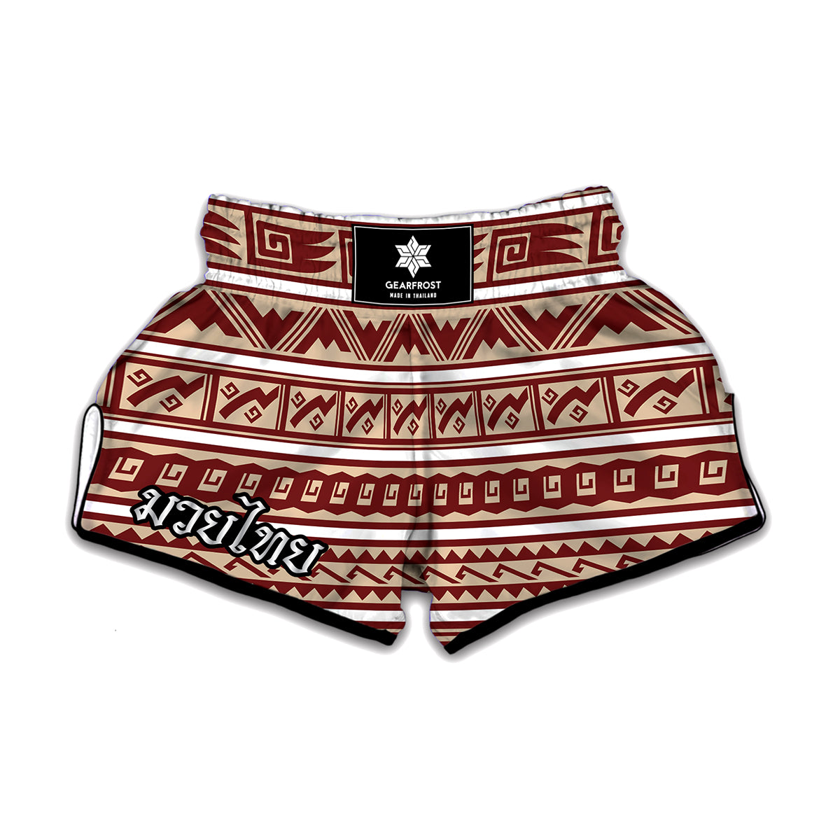 Red And Beige Southwestern Pattern Print Muay Thai Boxing Shorts