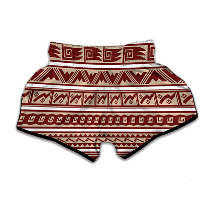 Red And Beige Southwestern Pattern Print Muay Thai Boxing Shorts