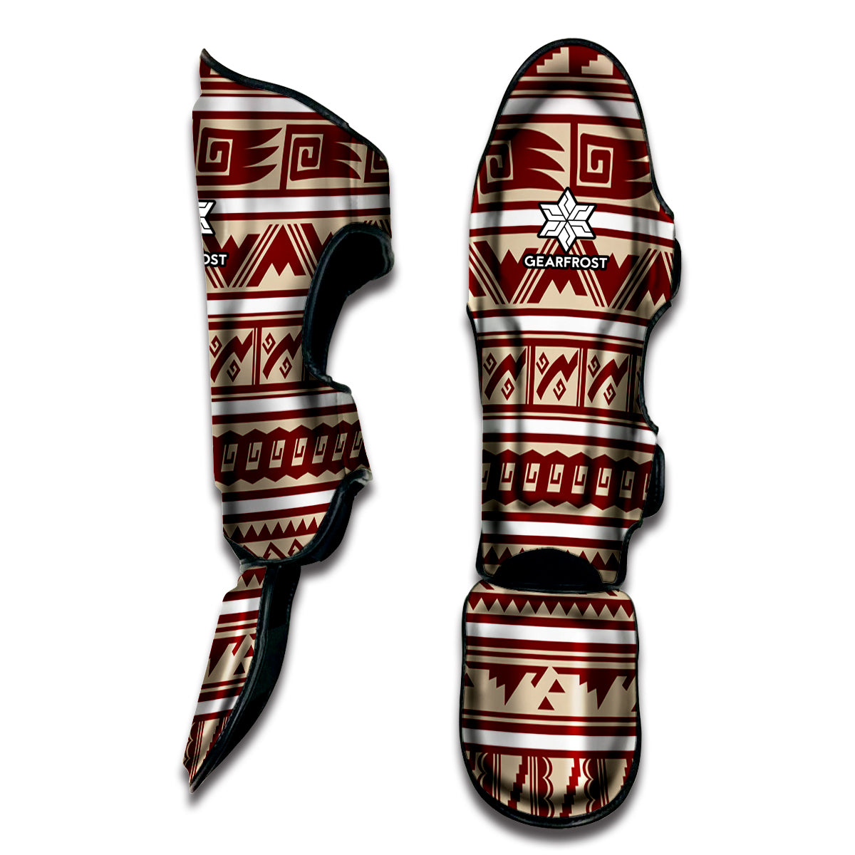 Red And Beige Southwestern Pattern Print Muay Thai Shin Guard