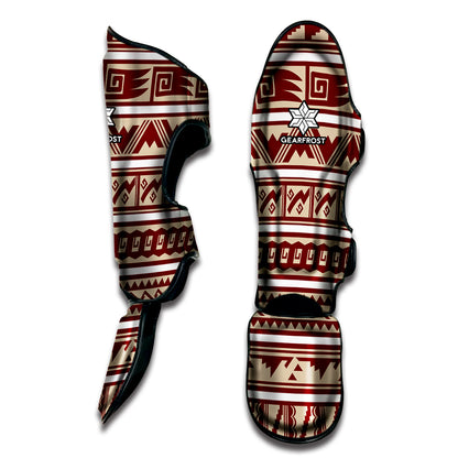 Red And Beige Southwestern Pattern Print Muay Thai Shin Guard
