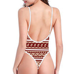 Red And Beige Southwestern Pattern Print One Piece High Cut Swimsuit