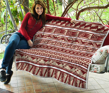 Red And Beige Southwestern Pattern Print Quilt