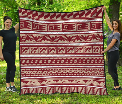 Red And Beige Southwestern Pattern Print Quilt