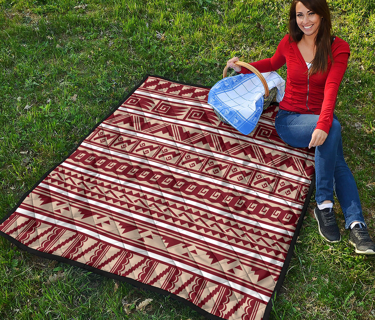 Red And Beige Southwestern Pattern Print Quilt