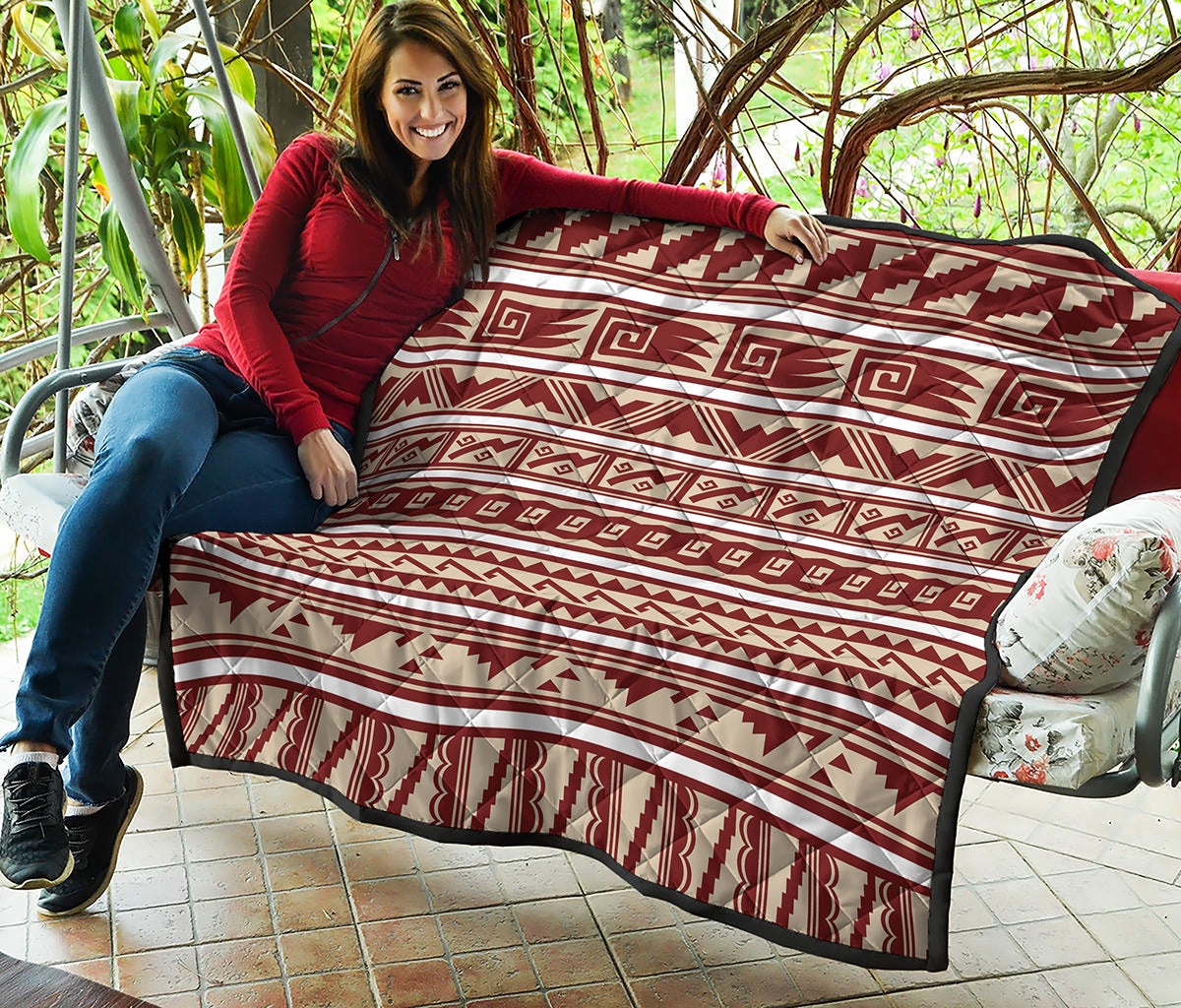 Red And Beige Southwestern Pattern Print Quilt