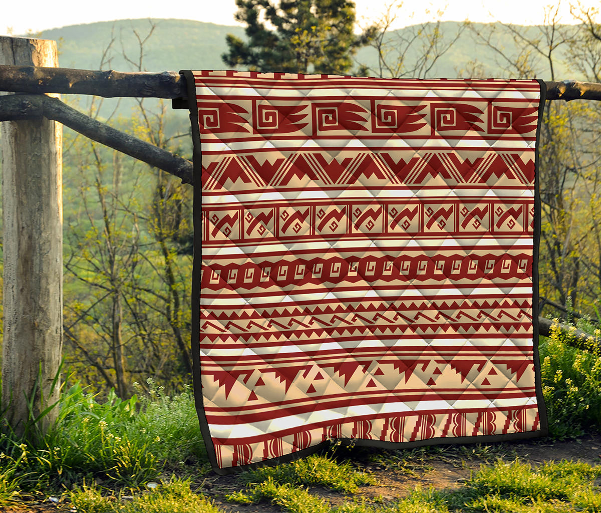 Red And Beige Southwestern Pattern Print Quilt