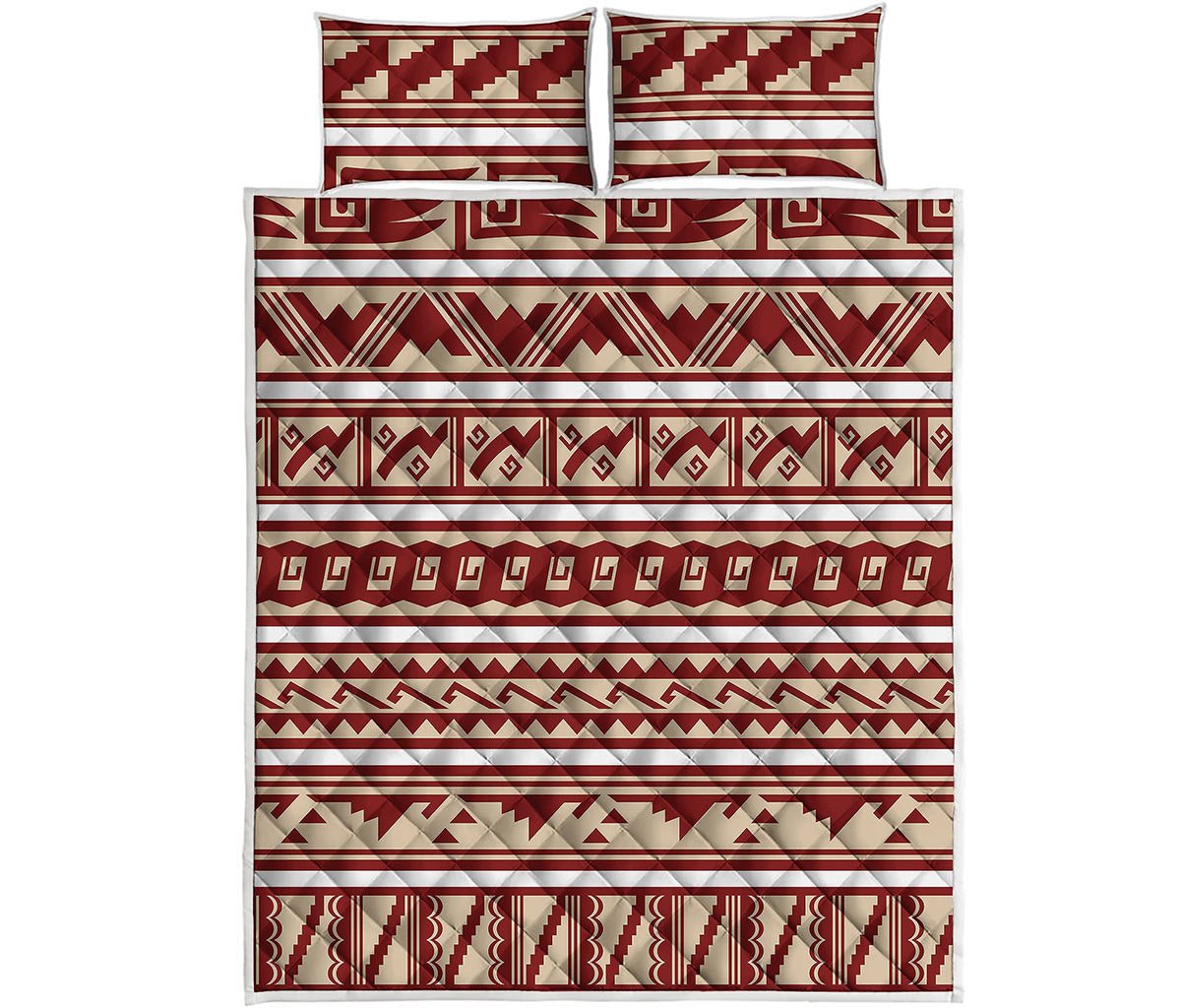 Red And Beige Southwestern Pattern Print Quilt Bed Set
