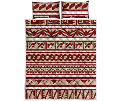 Red And Beige Southwestern Pattern Print Quilt Bed Set