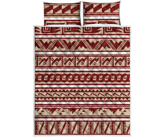 Red And Beige Southwestern Pattern Print Quilt Bed Set