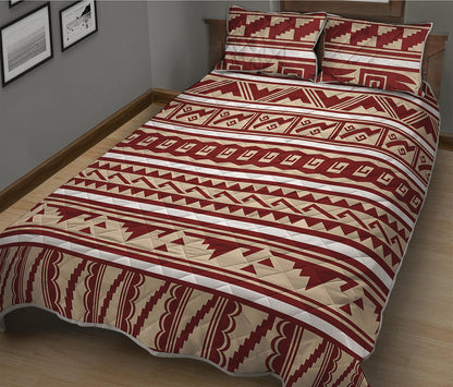 Red And Beige Southwestern Pattern Print Quilt Bed Set
