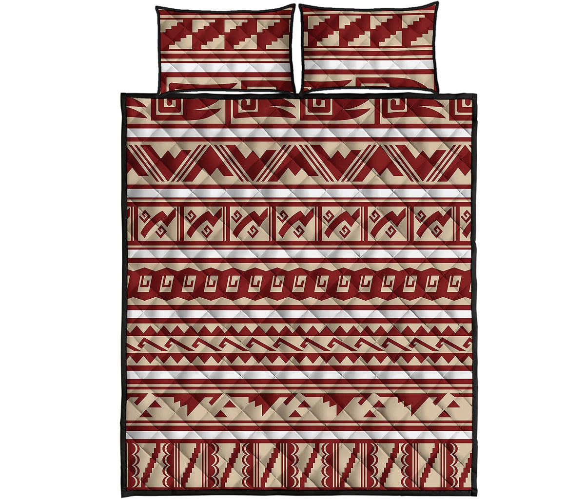 Red And Beige Southwestern Pattern Print Quilt Bed Set
