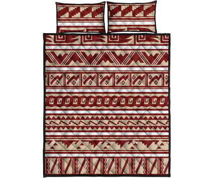 Red And Beige Southwestern Pattern Print Quilt Bed Set
