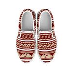 Red And Beige Southwestern Pattern Print White Slip On Shoes