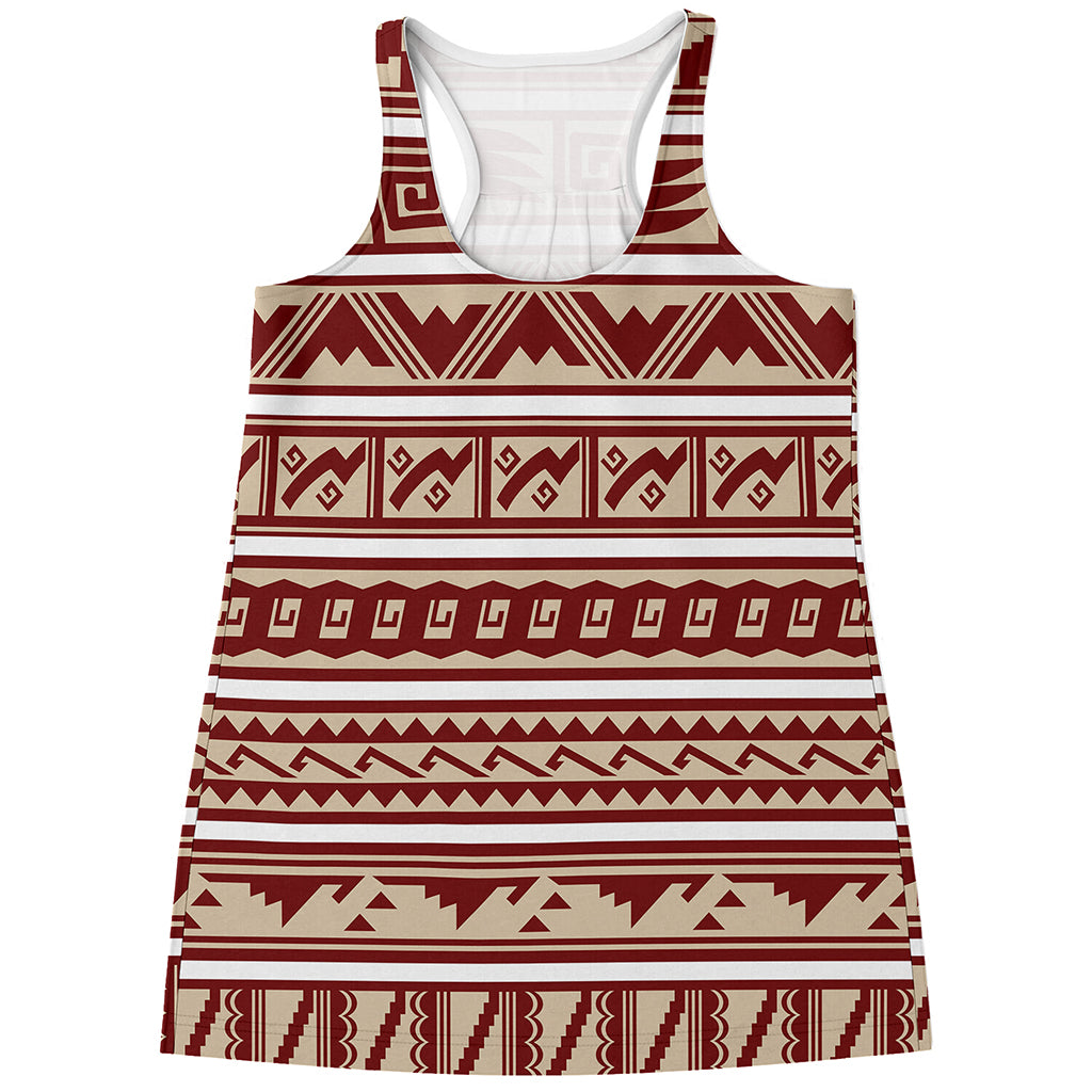 Red And Beige Southwestern Pattern Print Women's Racerback Tank Top