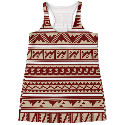 Red And Beige Southwestern Pattern Print Women's Racerback Tank Top