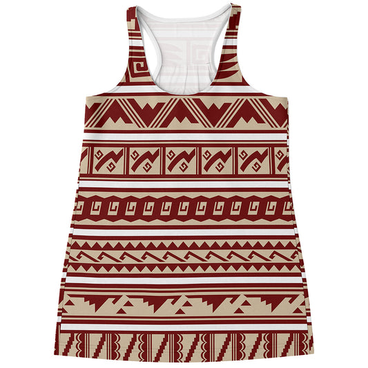 Red And Beige Southwestern Pattern Print Women's Racerback Tank Top