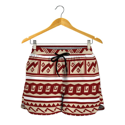 Red And Beige Southwestern Pattern Print Women's Shorts