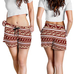 Red And Beige Southwestern Pattern Print Women's Shorts