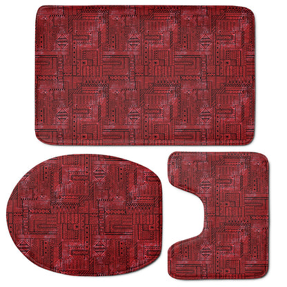 Red And Black African Ethnic Print 3 Piece Bath Mat Set