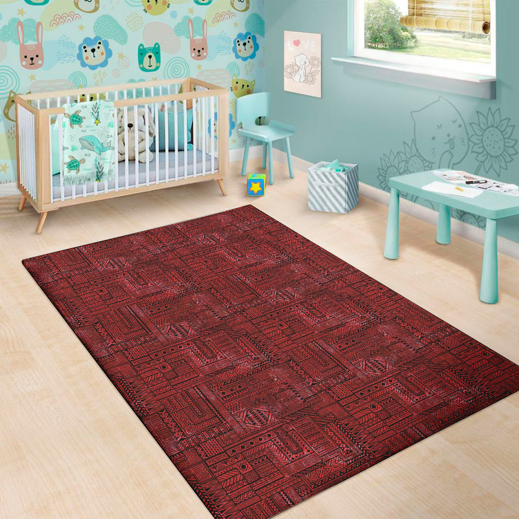 Red And Black African Ethnic Print Area Rug