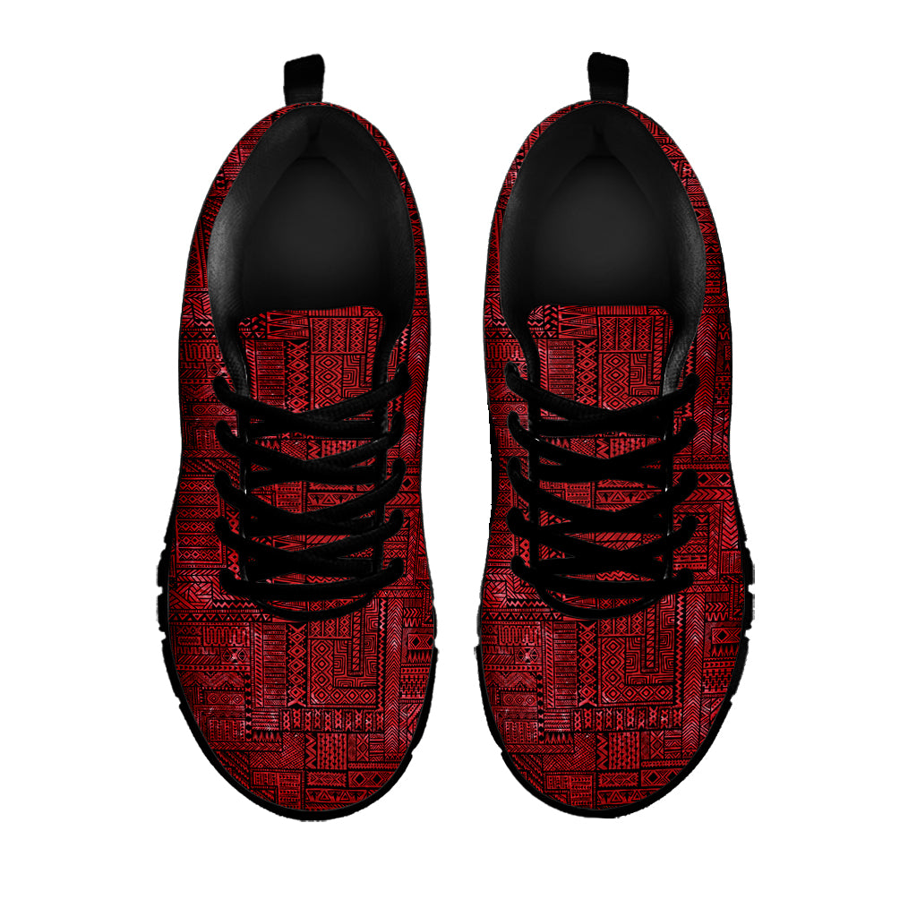 Red And Black African Ethnic Print Black Sneakers