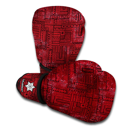 Red And Black African Ethnic Print Boxing Gloves