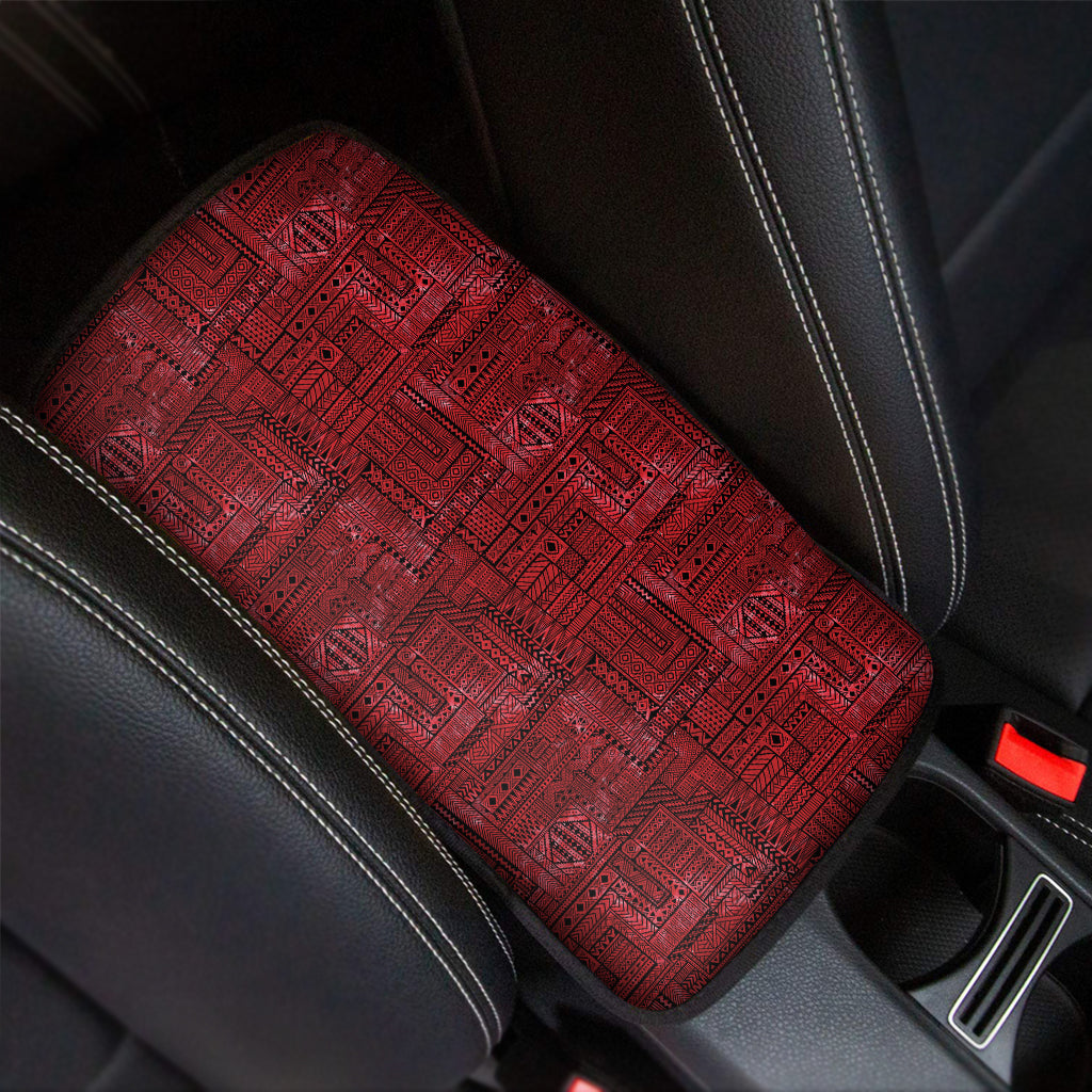 Red And Black African Ethnic Print Car Center Console Cover