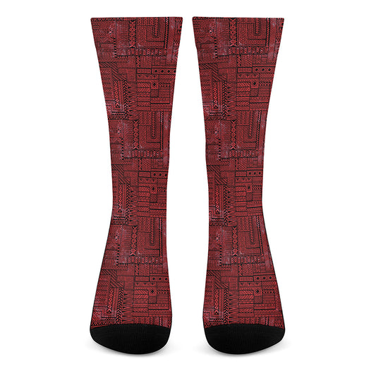 Red And Black African Ethnic Print Crew Socks