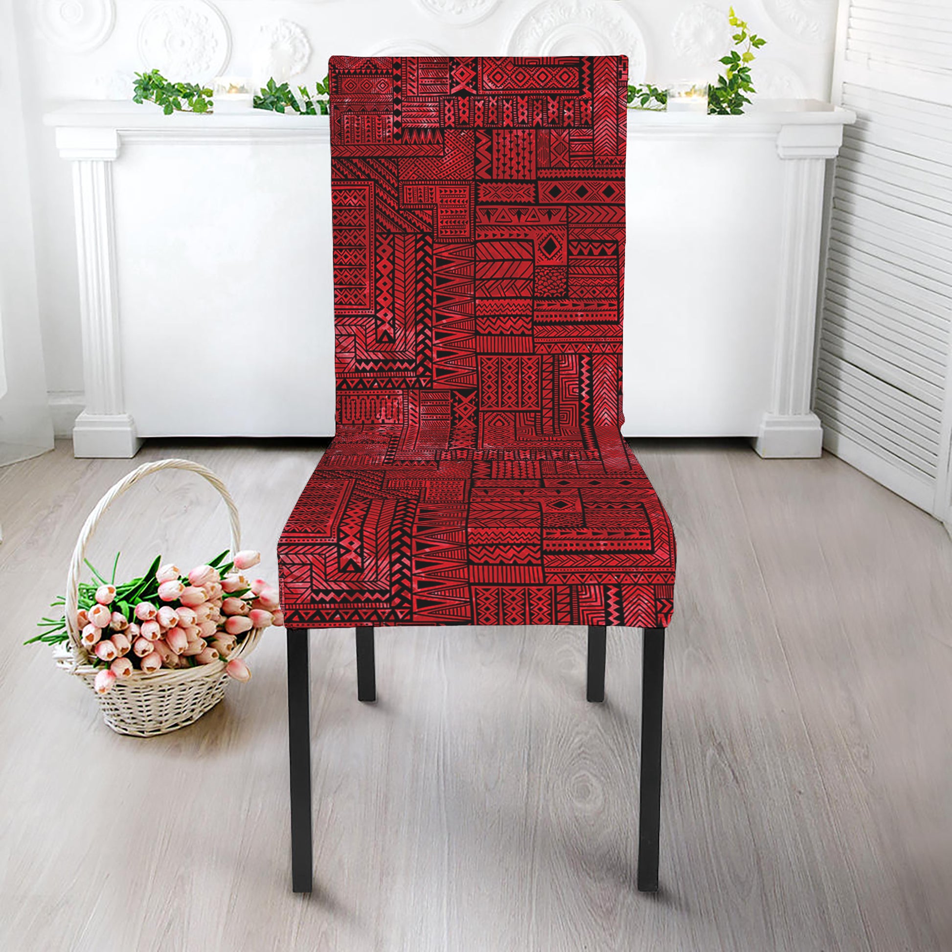 Red And Black African Ethnic Print Dining Chair Slipcover