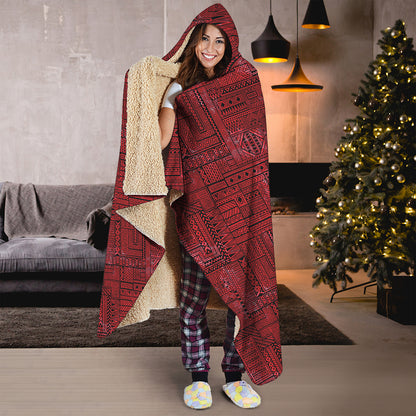 Red And Black African Ethnic Print Hooded Blanket