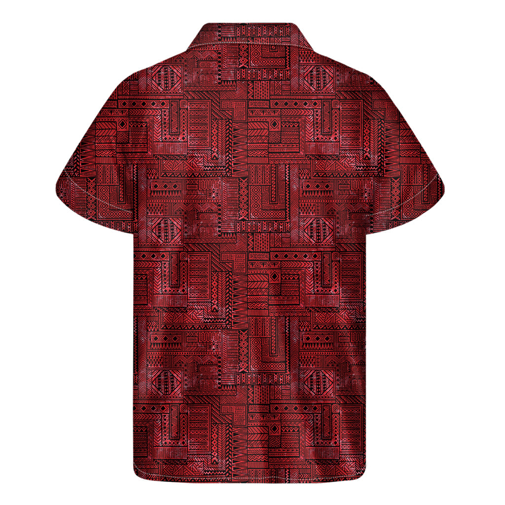 Red And Black African Ethnic Print Men's Short Sleeve Shirt