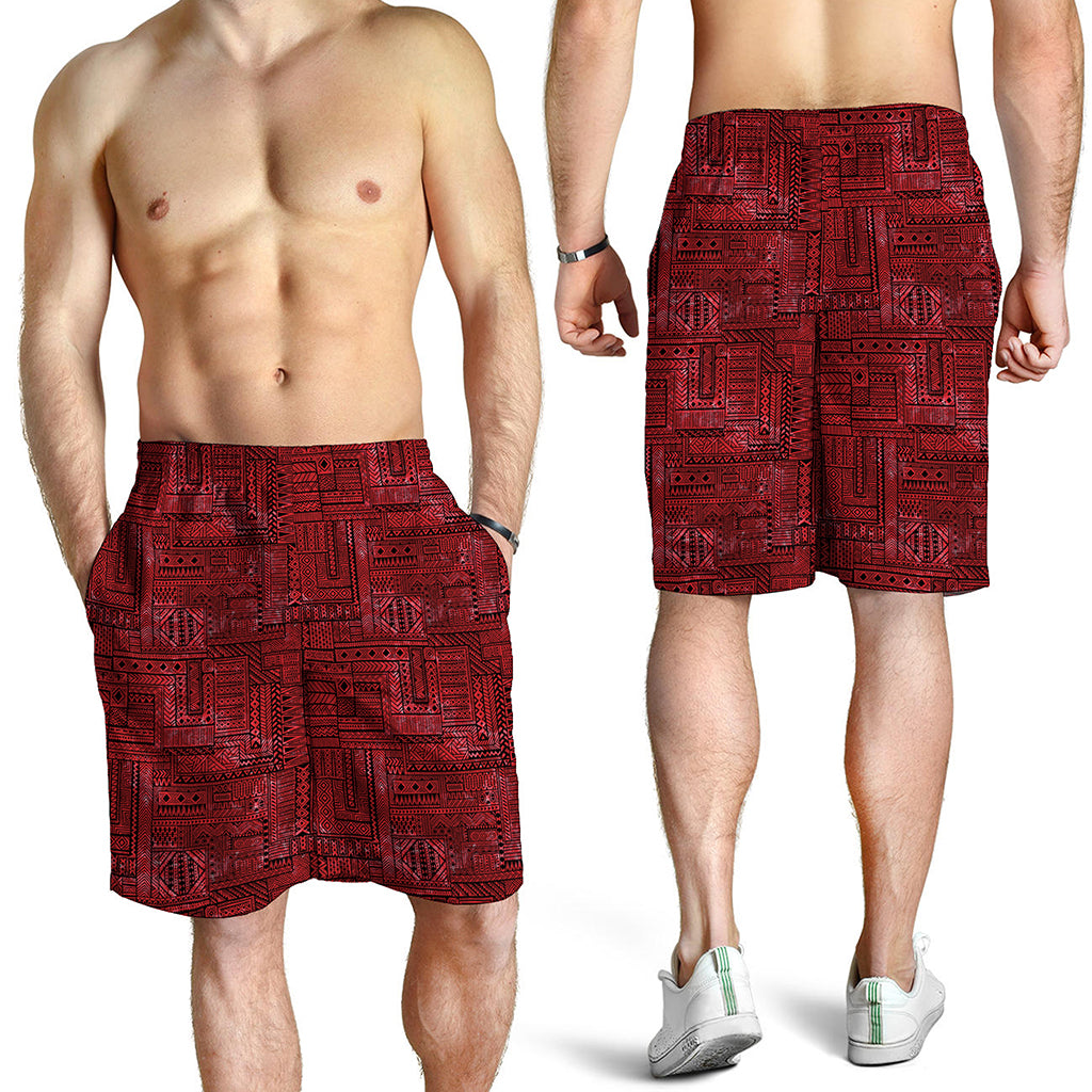 Red And Black African Ethnic Print Men's Shorts