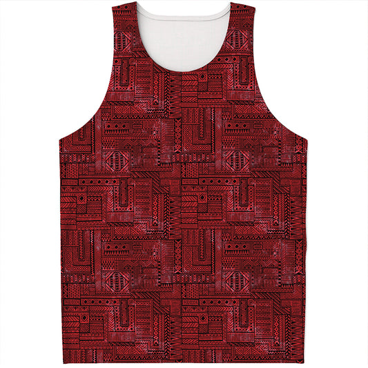 Red And Black African Ethnic Print Men's Tank Top