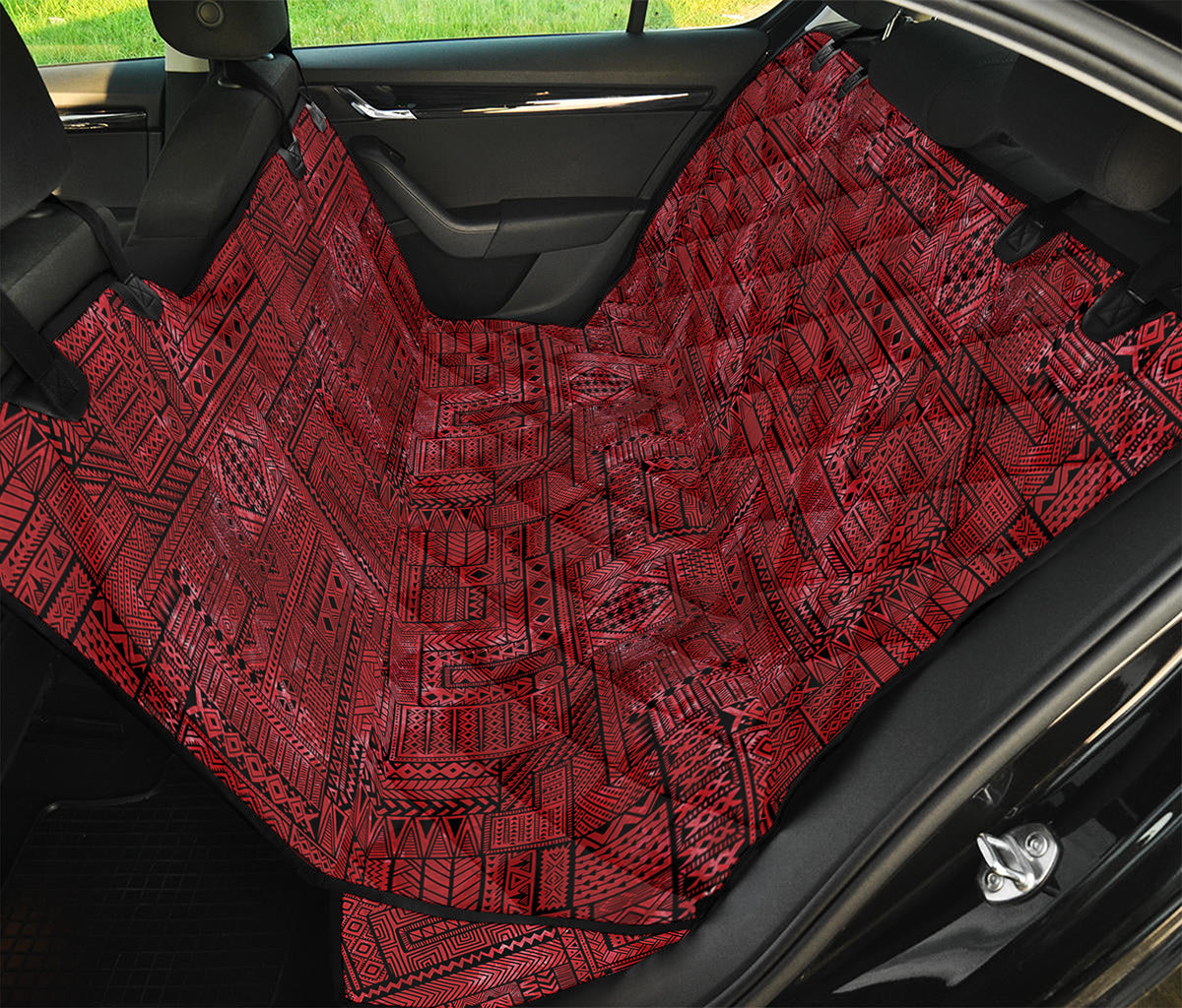 Red And Black African Ethnic Print Pet Car Back Seat Cover
